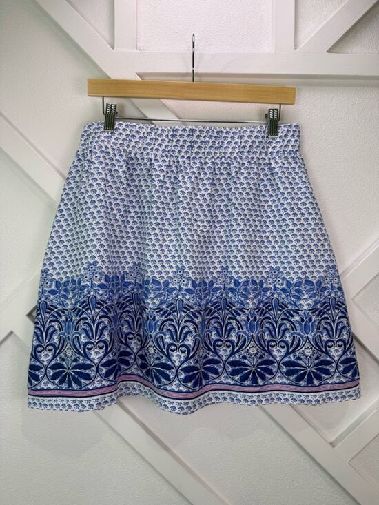 Tommy Bahama Dresses & Skirts - Tommy Bahama Linen Skirt Blue White Floral Border Print Elastic Waist Sz Small